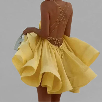 Damen Sommerkleid V-Ausschnitt Verspieltes Saumdesign