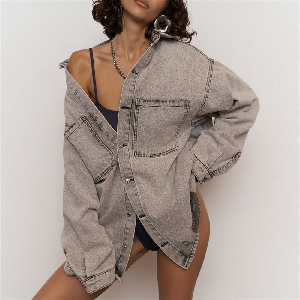 Damen Jeansjacke Distressed Look dunkelblau