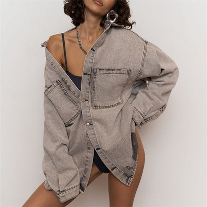 Damen Jeansjacke Distressed Look dunkelblau