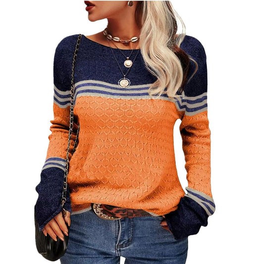 Damen Strickpullover Kontrastfarben Einzigartige Textur Norvielle - Norvielle