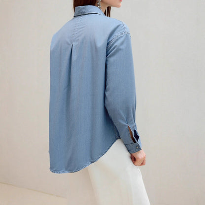 Damen Denim Hemd mit Brusttaschen und Knopfleiste