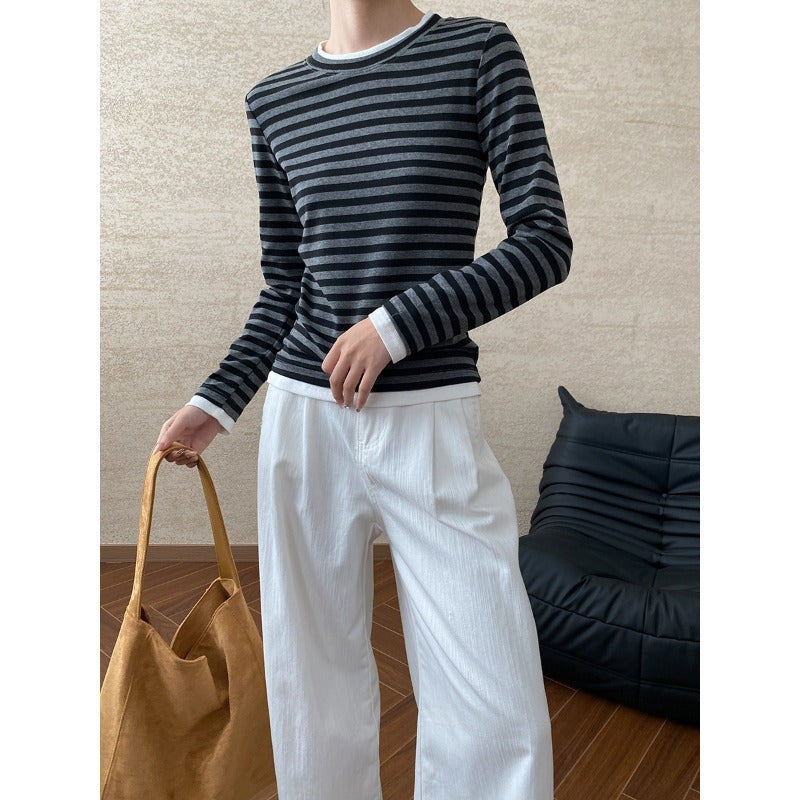 Damen Langarmshirt Streifenmuster Elastisch Weiß - Norvielle