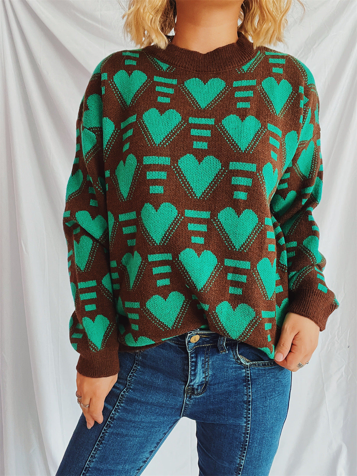 Damen Oversized-Pullover Herz-Muster Weich Norvielle
