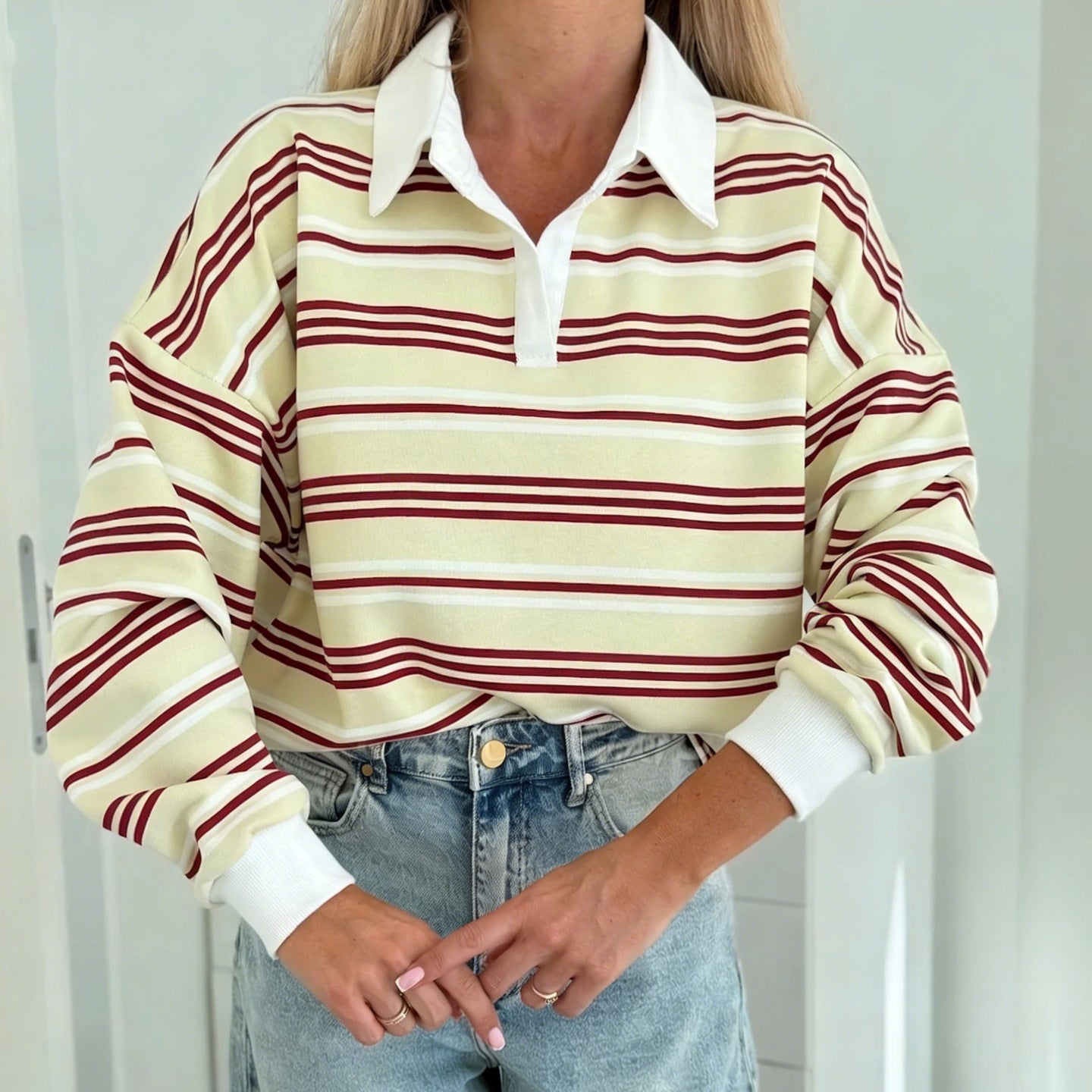 Damen Polo-Sweater Streifenmuster Weit Norvielle - Norvielle
