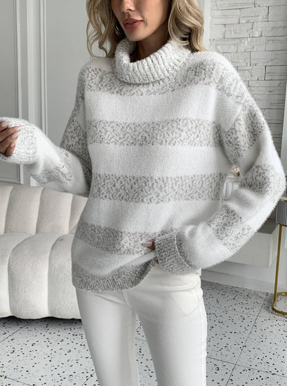Damen Pullover Hochkragen Gestreift Norvielle