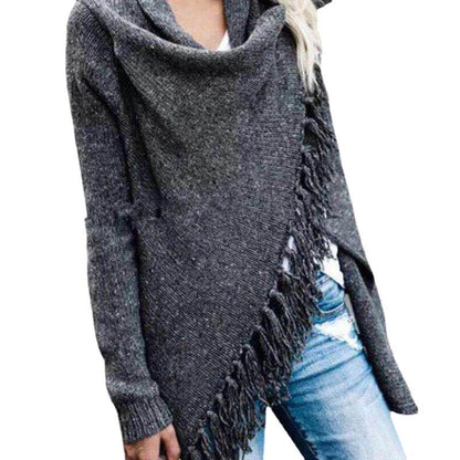 Damen Poncho mit Fransen Gemütlich Norvielle