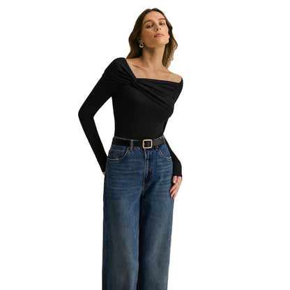 Damen Langarmshirt Asymmetrisch Norvielle