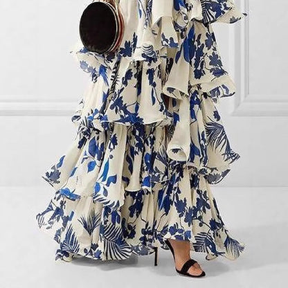 Damen Maxikleid Rüschen Blumenmuster Norvielle
