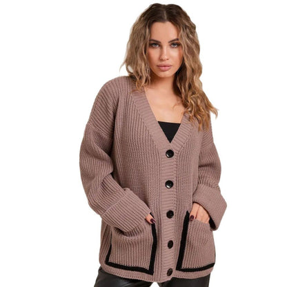 Damen Strickjacke Lässiger Schnitt Mit Taschen Beige