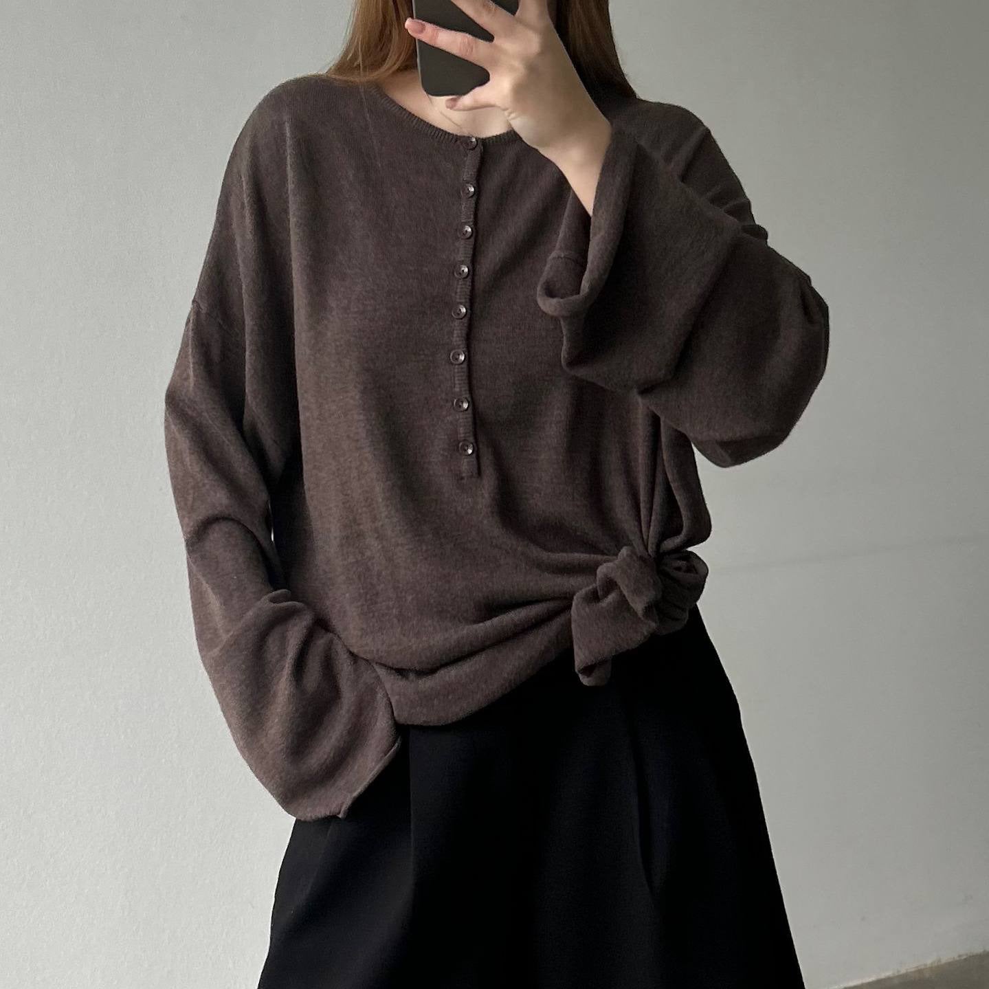 Damen Strickpullover Lässig Mit Knöpfen Beige - Norvielle