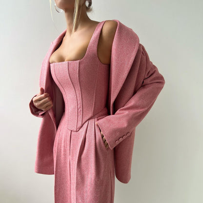 Damen Anzug-Set Zweiteilig Tailliertes Oberteil Geraute Hose Norvielle