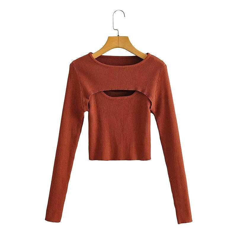 Damen Langarm Crop- Cut-Out-Design