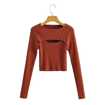 Damen Langarm Crop- Cut-Out-Design