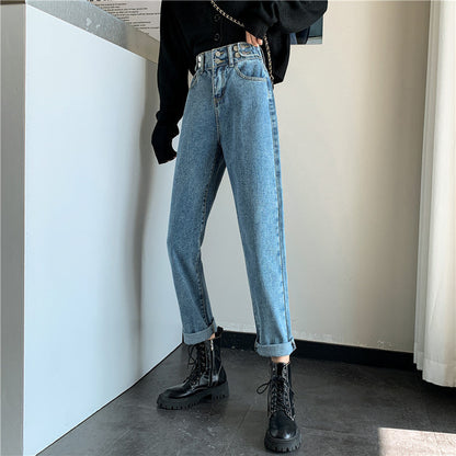 Damen Hochtaillierte Chinohose mit Taschen dunkelblau