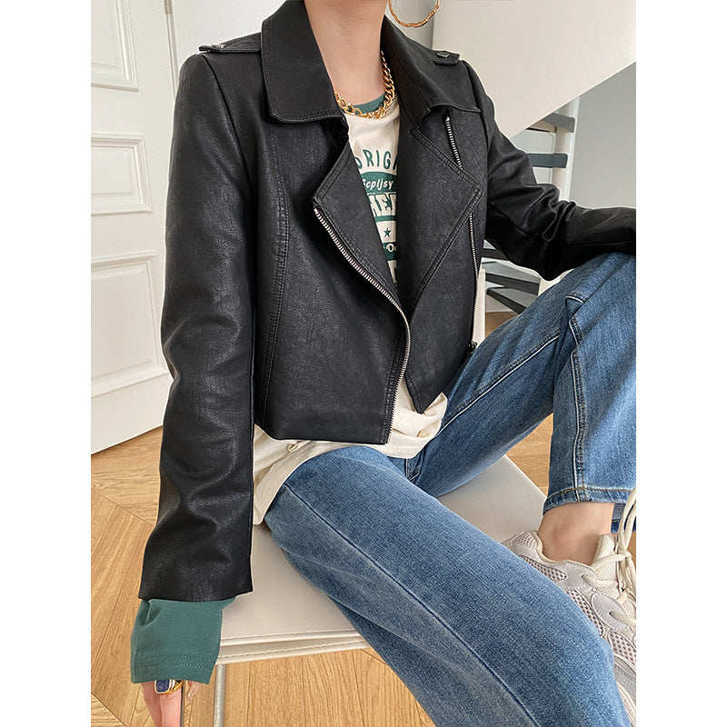 Vegane Damen Lederjacke Biker-Stil Asymmetrischer Reißverschluss - Norvielle