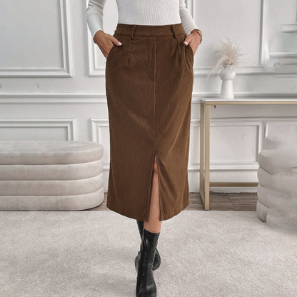 Damen Maxirock Eleganter Schlitz Baumwolle