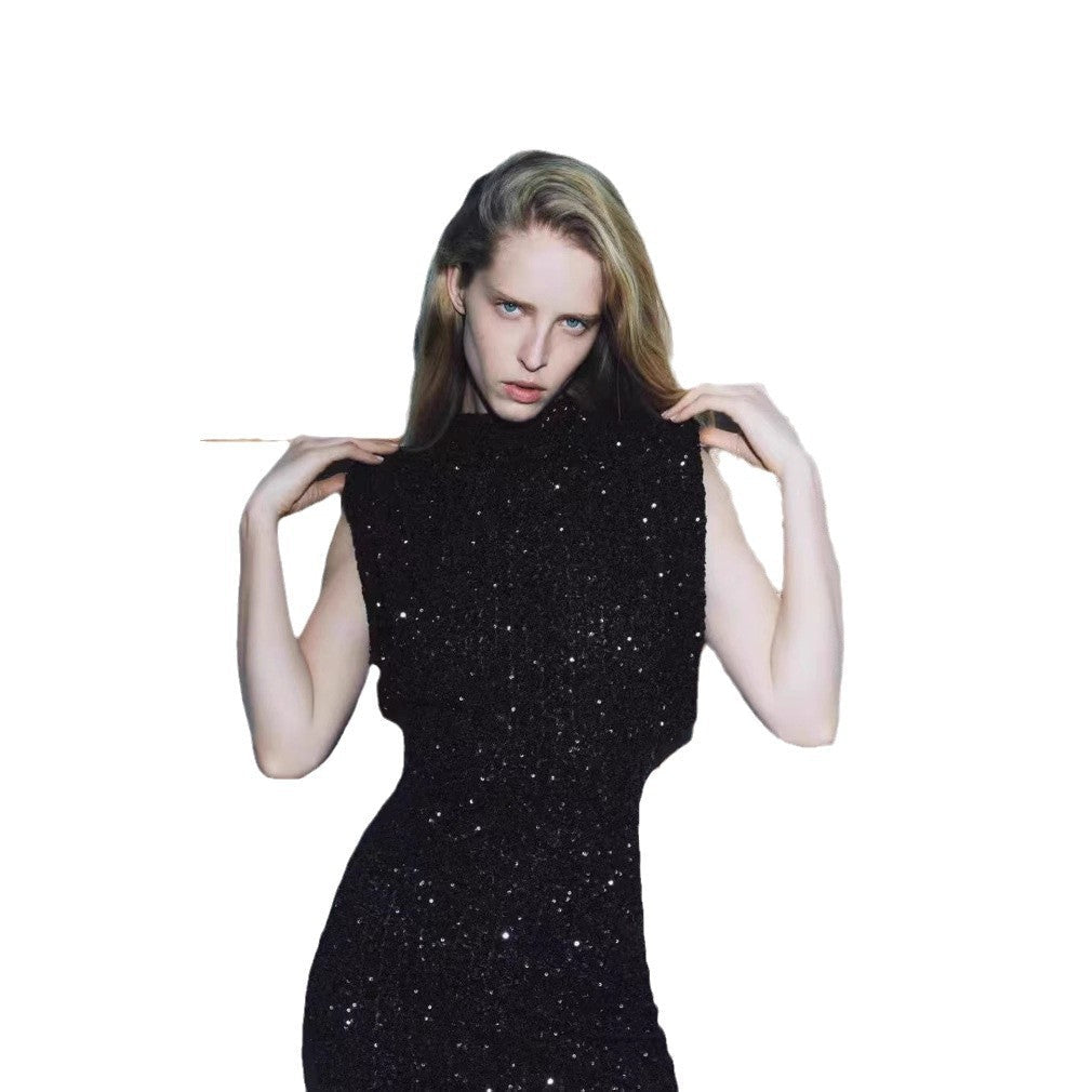 Damen Cocktailkleid Pailletten Hochgeschlossener Stehkragen Norvielle