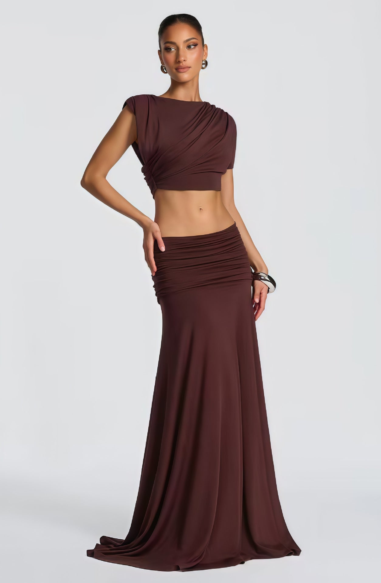 Damen Wickelkleid Drapiertes Oberteil Fließender Rock Norvielle