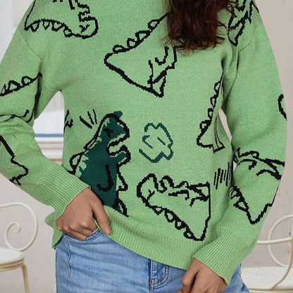 Damen Pullover Dinosaurier Motiv Lässiger Schnitt Norvielle - Norvielle
