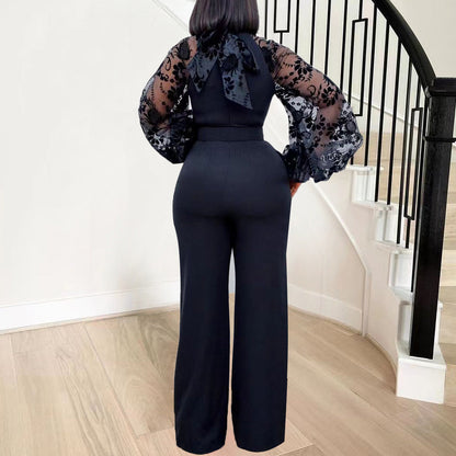 Damen Jumpsuit Puffärmel Taillengürtel Elegant