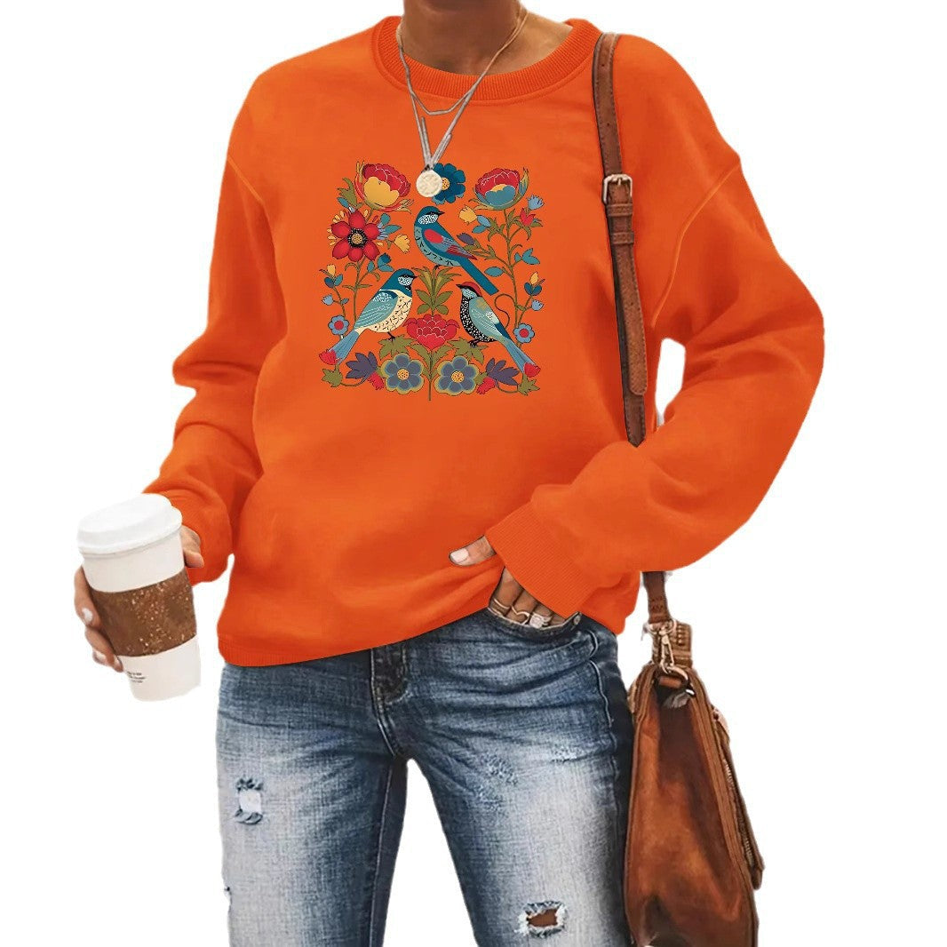 Damen Sweatshirt Florales Vogeldesign Lässiger Schnitt Norvielle