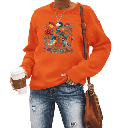 Damen Sweatshirt Florales Vogeldesign Lässiger Schnitt Norvielle