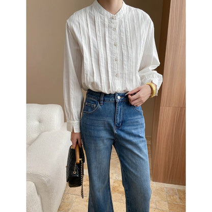 Damen Bluse Strukturiert Stehkragen Elegantes Design Norvielle - Norvielle