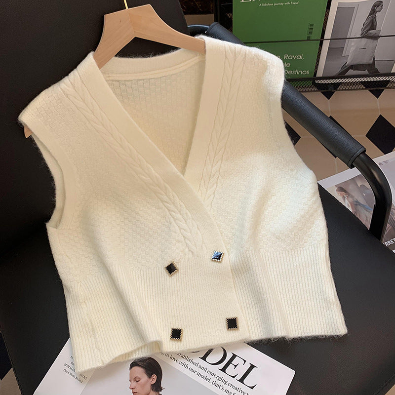Damen Strickweste Zopfmuster Elegante Knöpfe Beige - Norvielle
