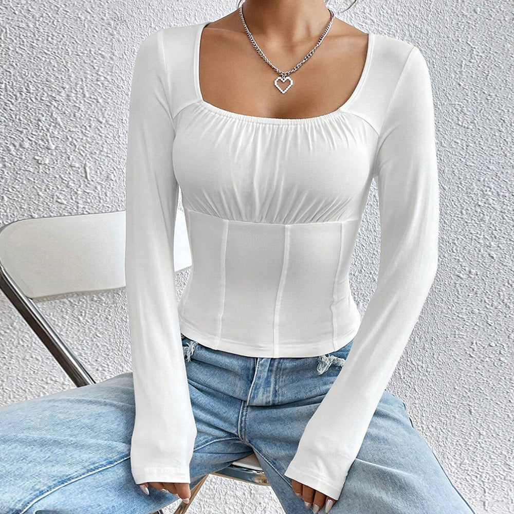 Damen Langarmshirt Quadratischer Ausschnitt Figurschmeichelnd - Norvielle