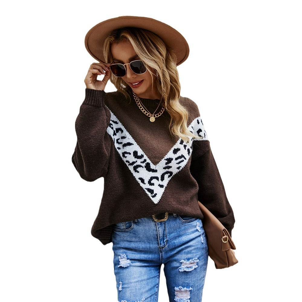 Damen Pullover V-Ausschnitt Tiermuster Norvielle