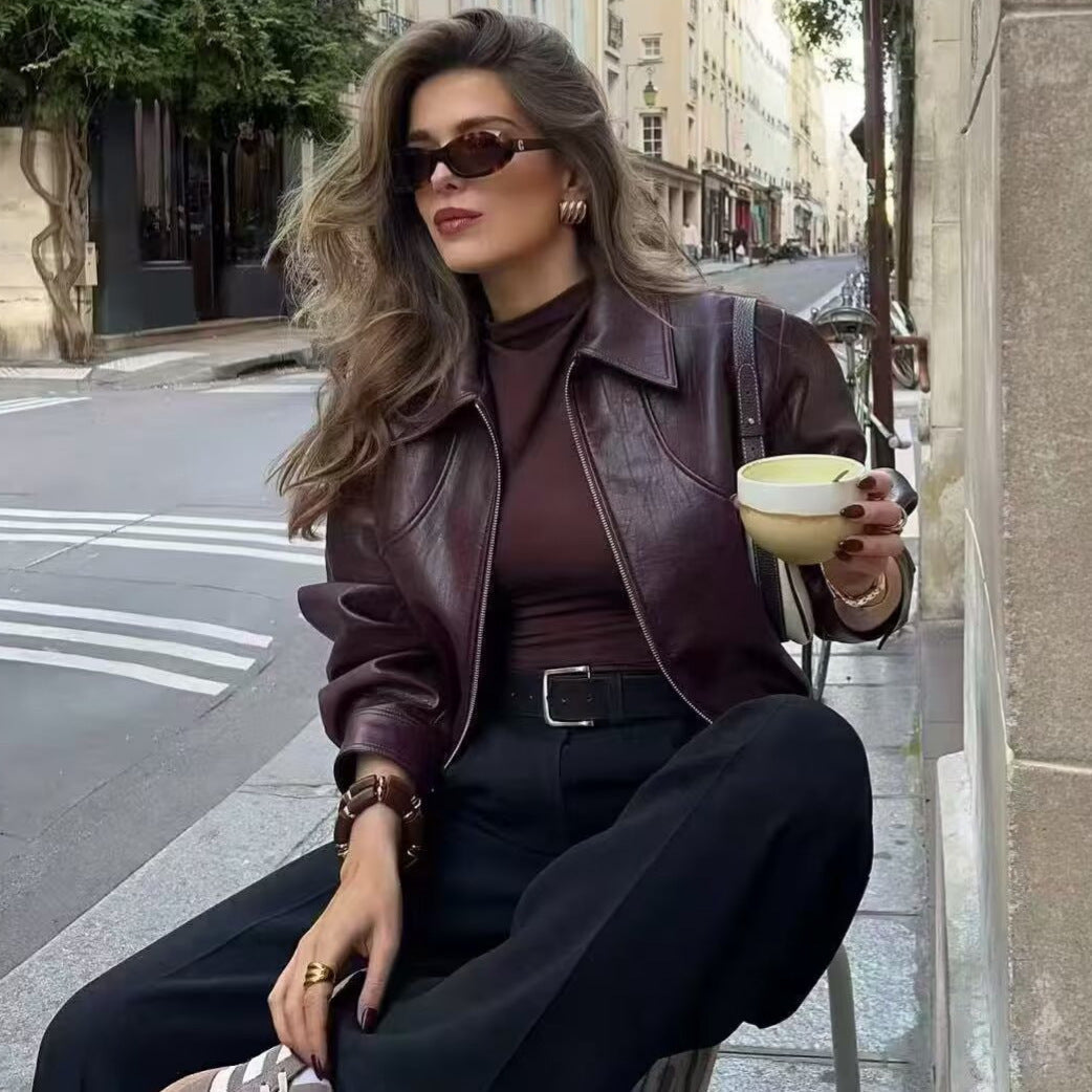 Damen Kunstlederjacke Elastischer Bund Schwarz Norvielle - Norvielle