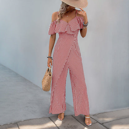 Damen Jumpsuit Schulterfrei Gestreift Norvielle