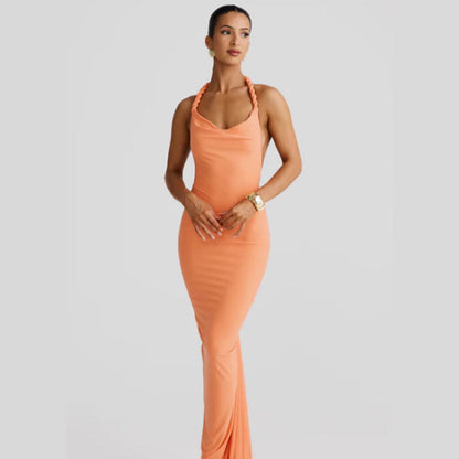 Damen Abendkleid Figurbetont Halterdesign schwingender Saum