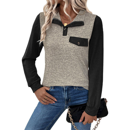 Damen Langarmshirt Kontrast Einsätze Brusttasche Norvielle