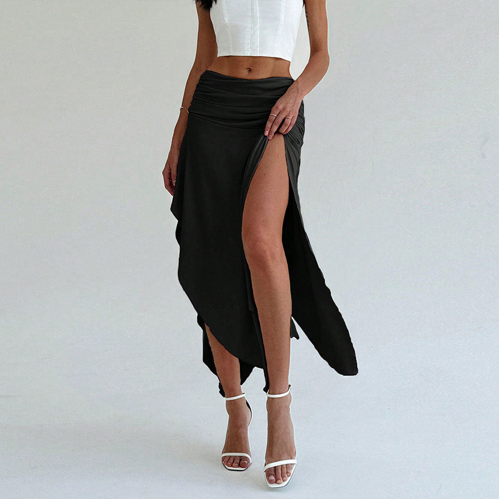 Damen Asymmetrischer Maxirock Elegante Raffung