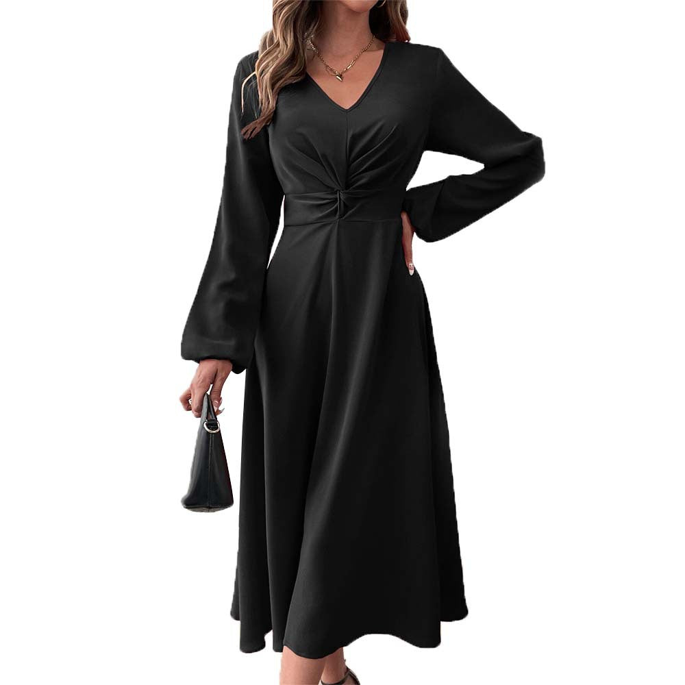 Damen Midikleid Figurformend Drapierung V-Ausschnitt Norvielle