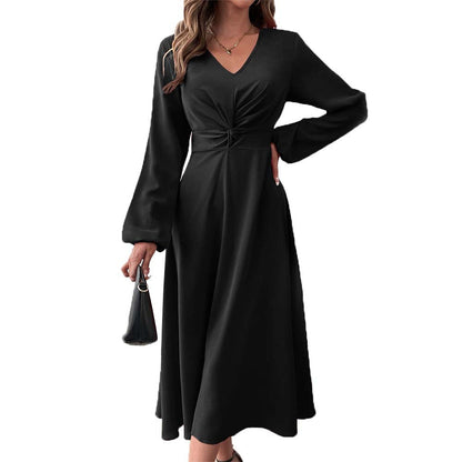 Damen Midikleid Figurformend Drapierung V-Ausschnitt Norvielle