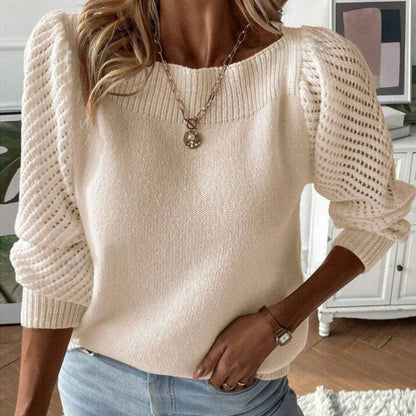 Damen Strickpullover Rundhalsausschnitt Lochärmel Norvielle