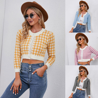 Damen Strickcardigan Karo Norvielle Weich Grün