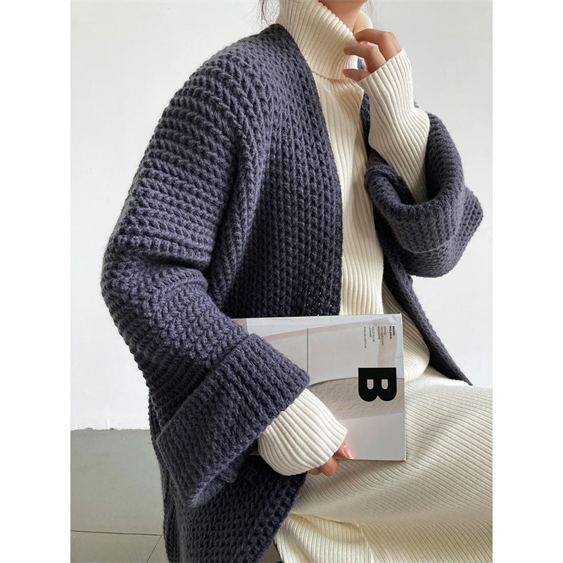 Damen Longcardigan mit Taschen und Zopfmuster