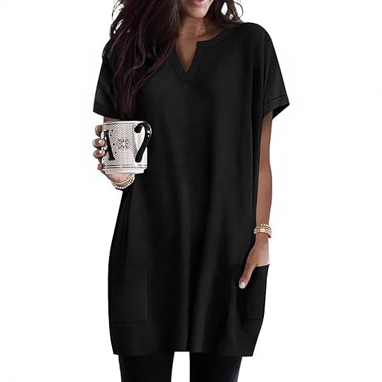 Damen Tunika-Kleid V-Ausschnitt Taschen Norvielle