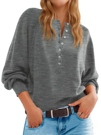 Damen Pullover Lässig Knopfleiste Weites Design Norvielle