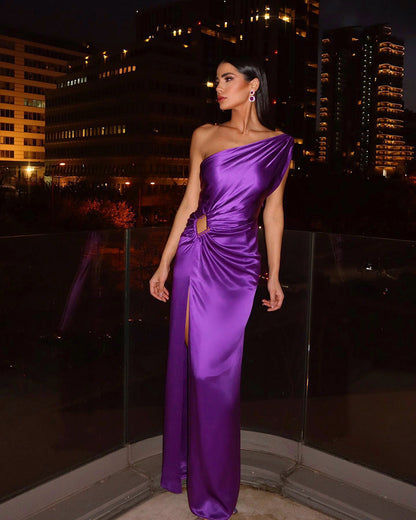 Damen Abendkleid Asymmetrischer Schnitt Schimmer Effekt Norvielle