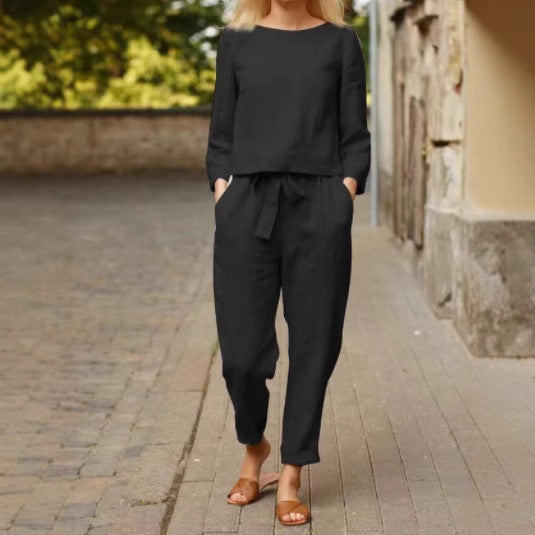 Damen Leinen-Set 2-teilig mit Oberteil und Hose