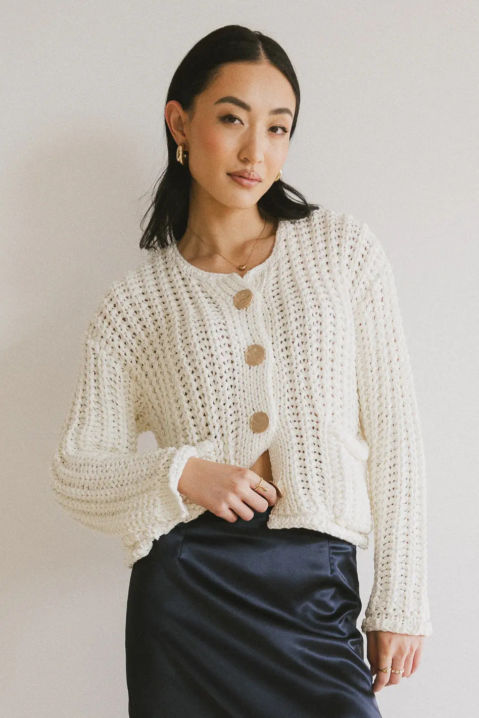 Damen Strickjacke Kuschelig Goldene Knöpfe Norvielle
