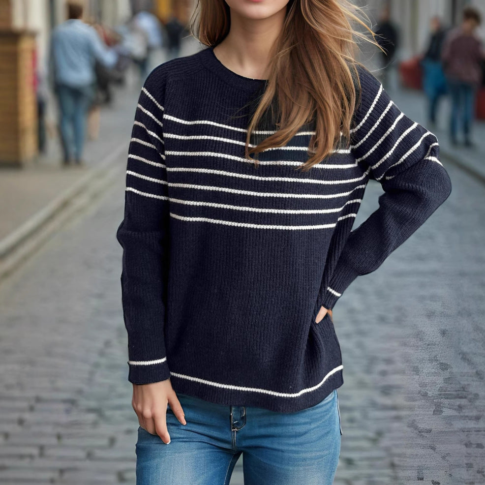 Damen Pullover Maritimes Streifenmuster Weich Norvielle