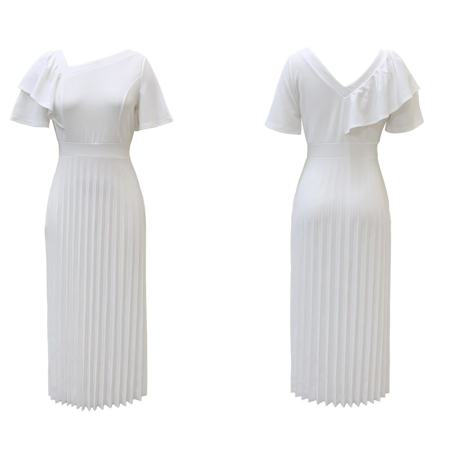 Damen Plisseekleid V-Ausschnitt Rüschen