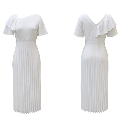 Damen Plisseekleid V-Ausschnitt Rüschen