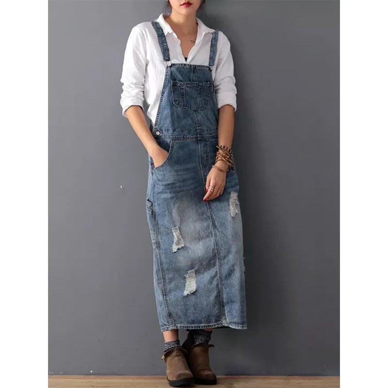 Damen Jeansrock mit Trägern