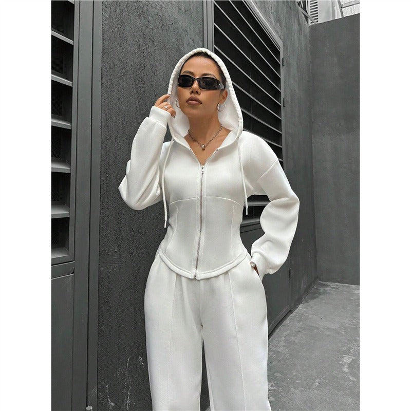 Damen Hoodie-Set Figurbetont Mit Zipper Details